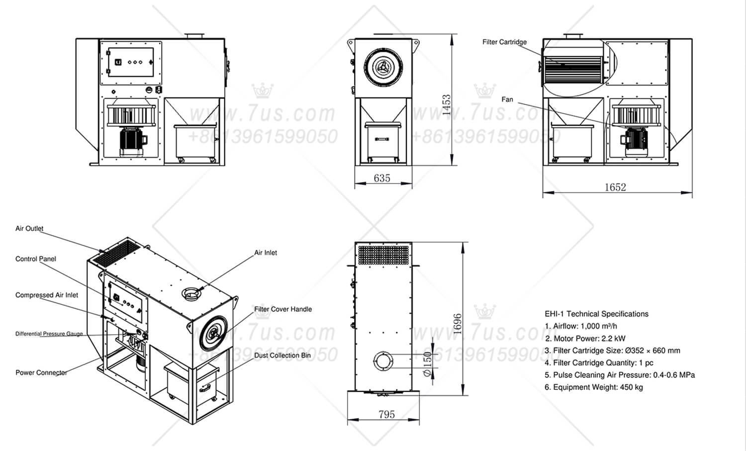 EHI-1 general arrangement drawing with dimensions