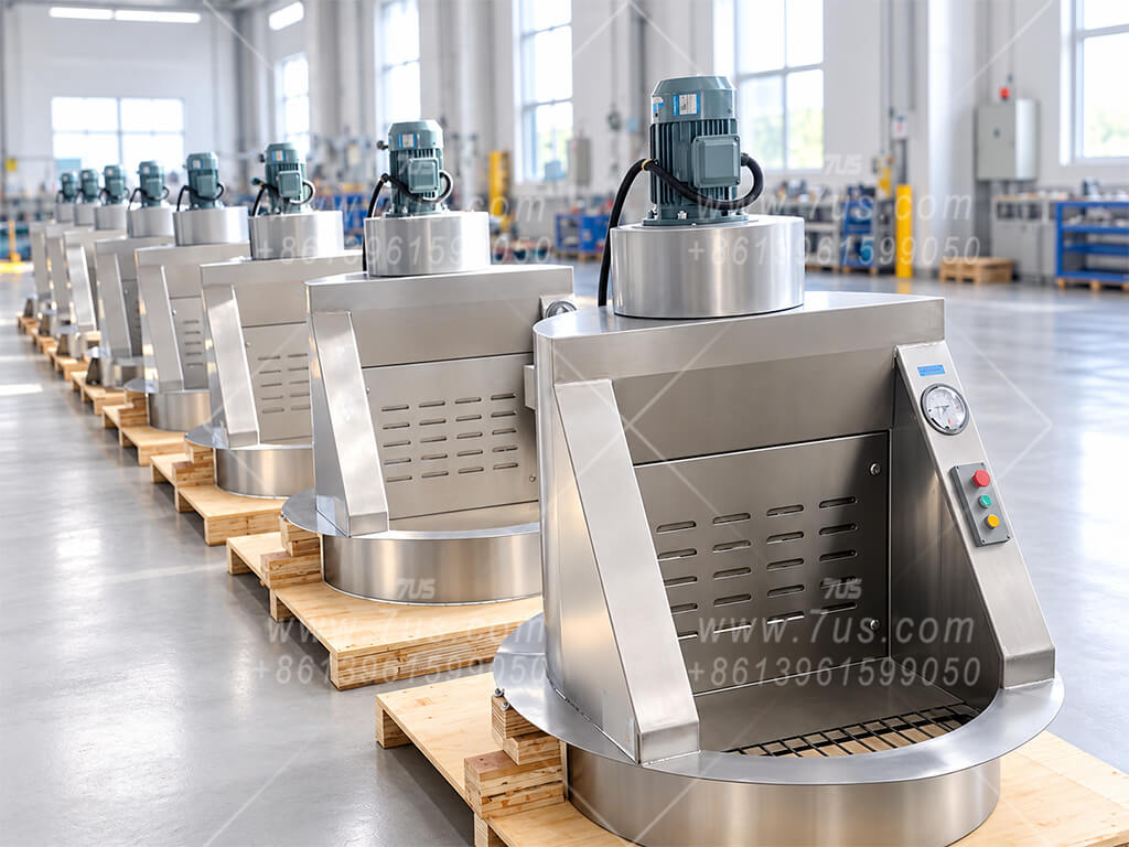 Batch of stainless steel silo-top bag dump stations with integrated cartridge dust collection