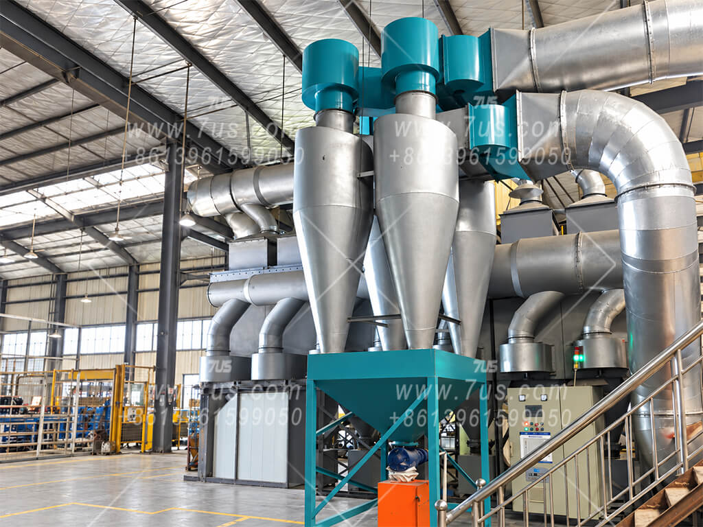 Installed parallel cyclone assembly with shared inlet ductwork and a common hopper