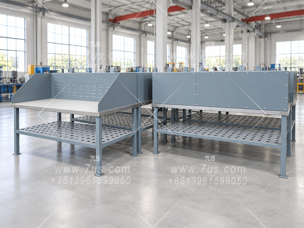 Extraction worktables for electronics manufacturing with carbon steel frames and SS303 stainless steel worktops