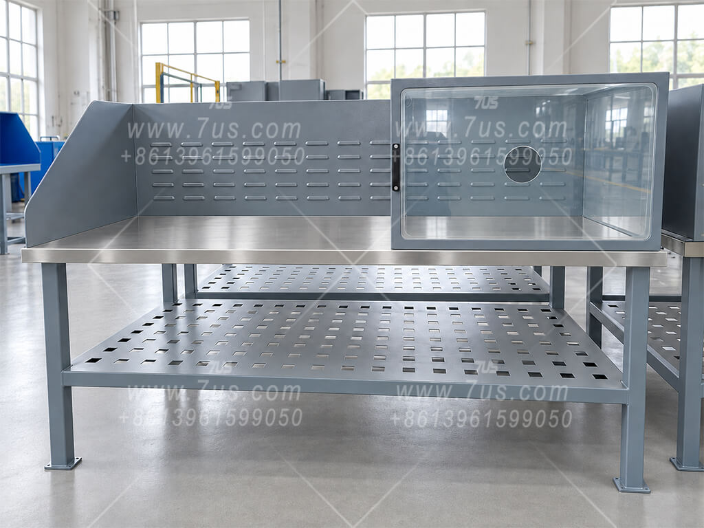 Custom extraction worktable with a glass screen and an access opening