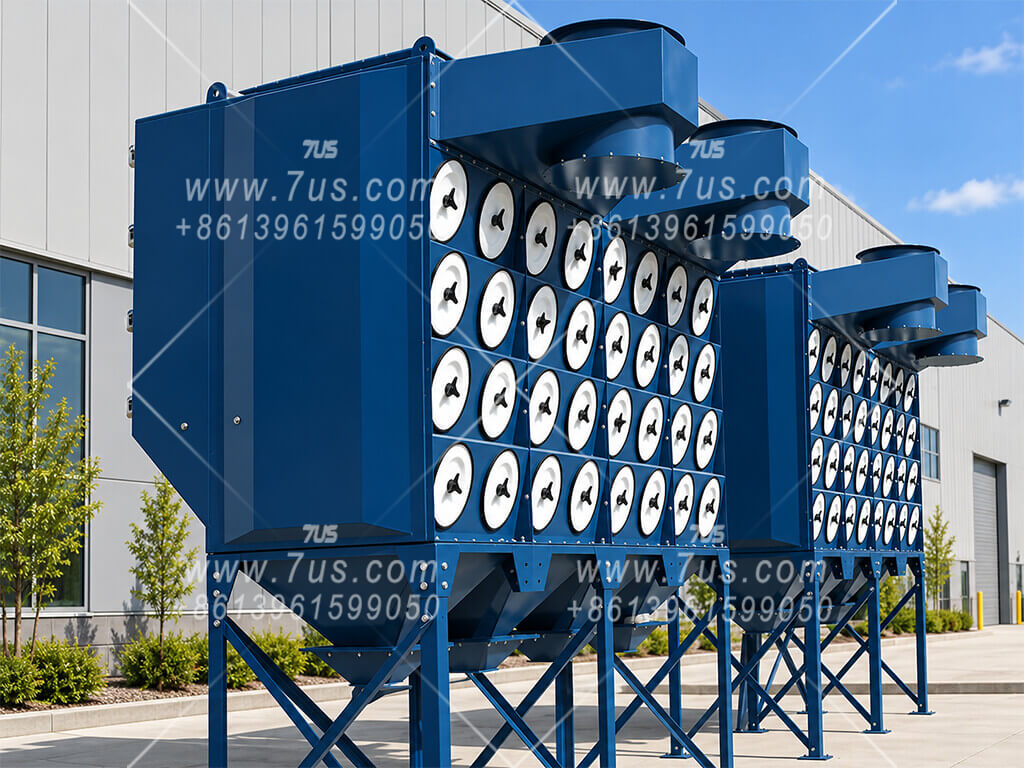 Large modular inclined cartridge dust collectors for central extraction from multiple worktables