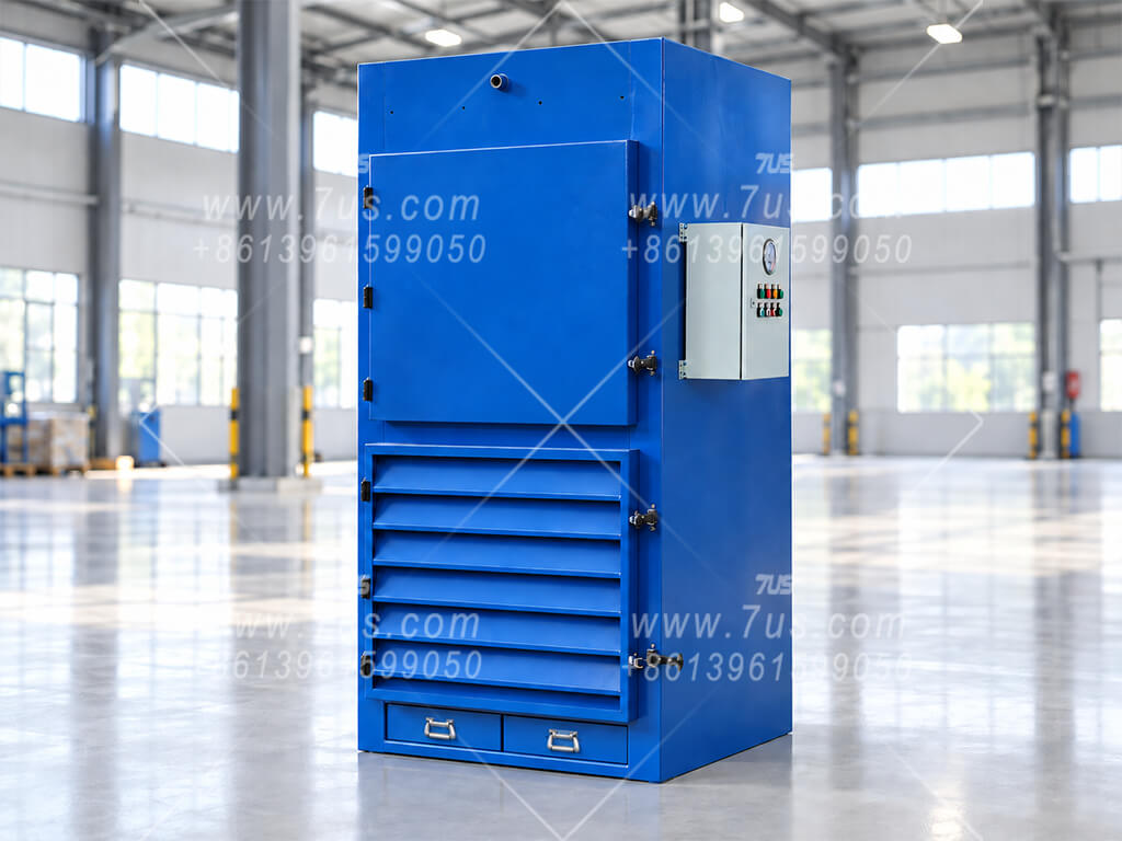 Standalone horizontal-cartridge dust collection module with integrated fan and side control cabinet