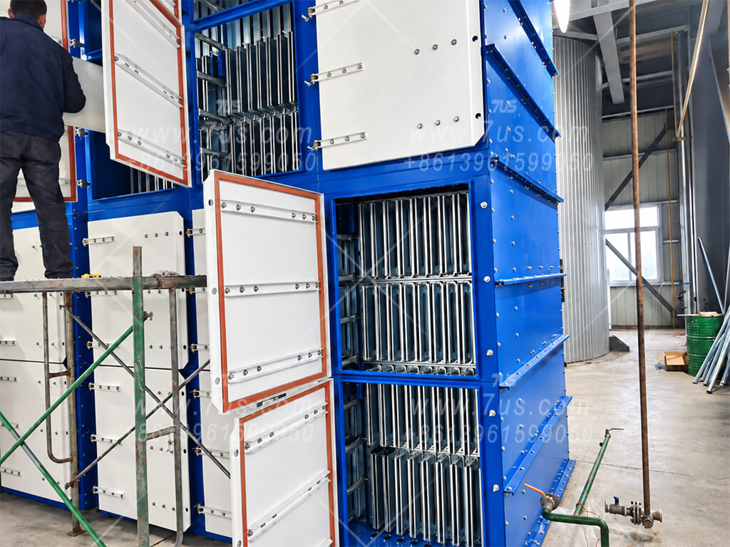 Open-door view of EHFBC side-insertion flat bag modules