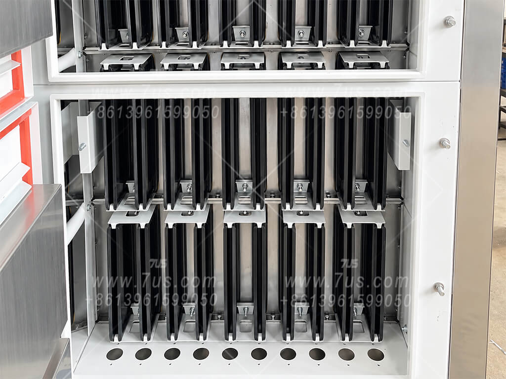 Installed flat bag and cage array inside modular baghouse