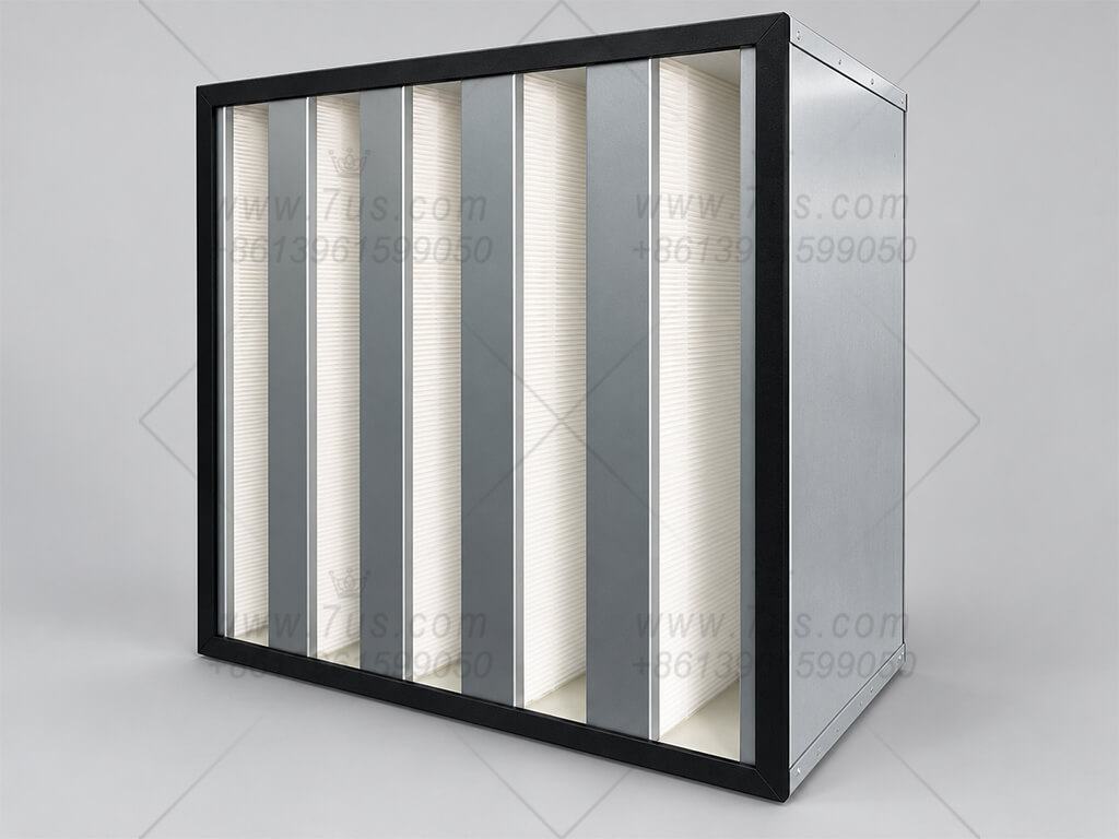 Five-V-bank HEPA filter also called W-type with metal housing