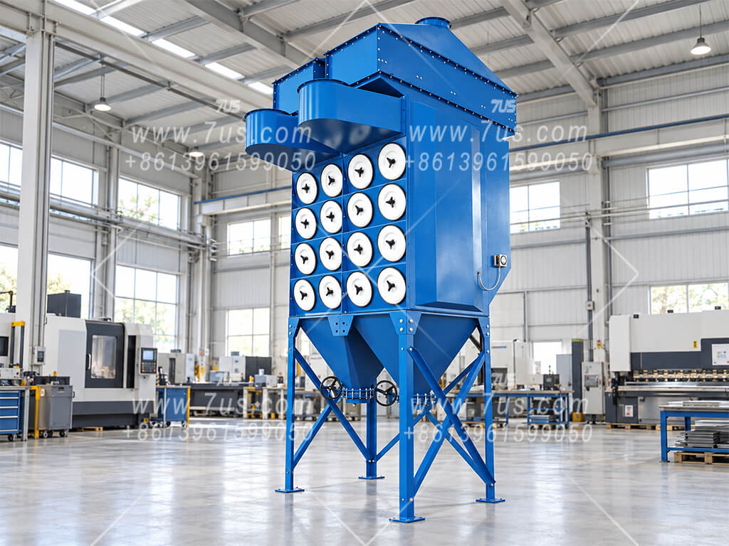 Two downflow cartridge collector modules, each with its own top-mounted HEPA housing