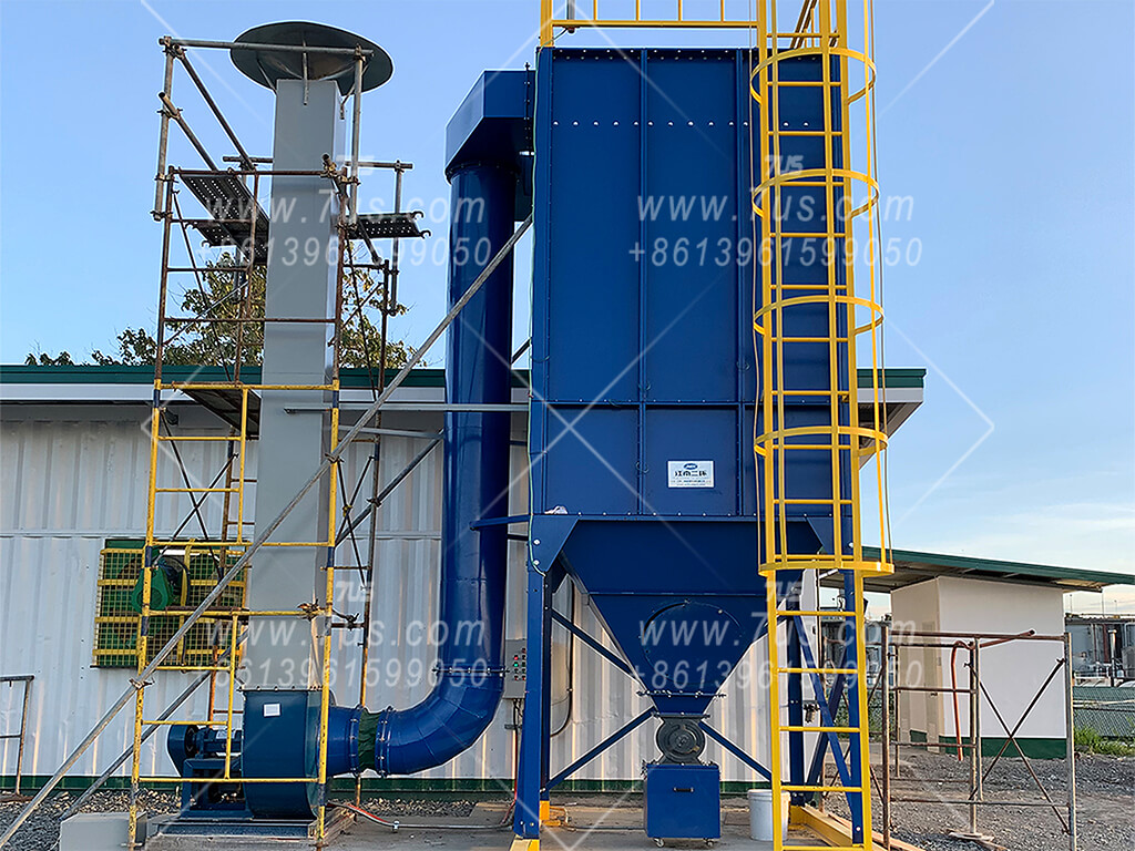 EHRBT round baghouse installed with hopper ducting and access ladder