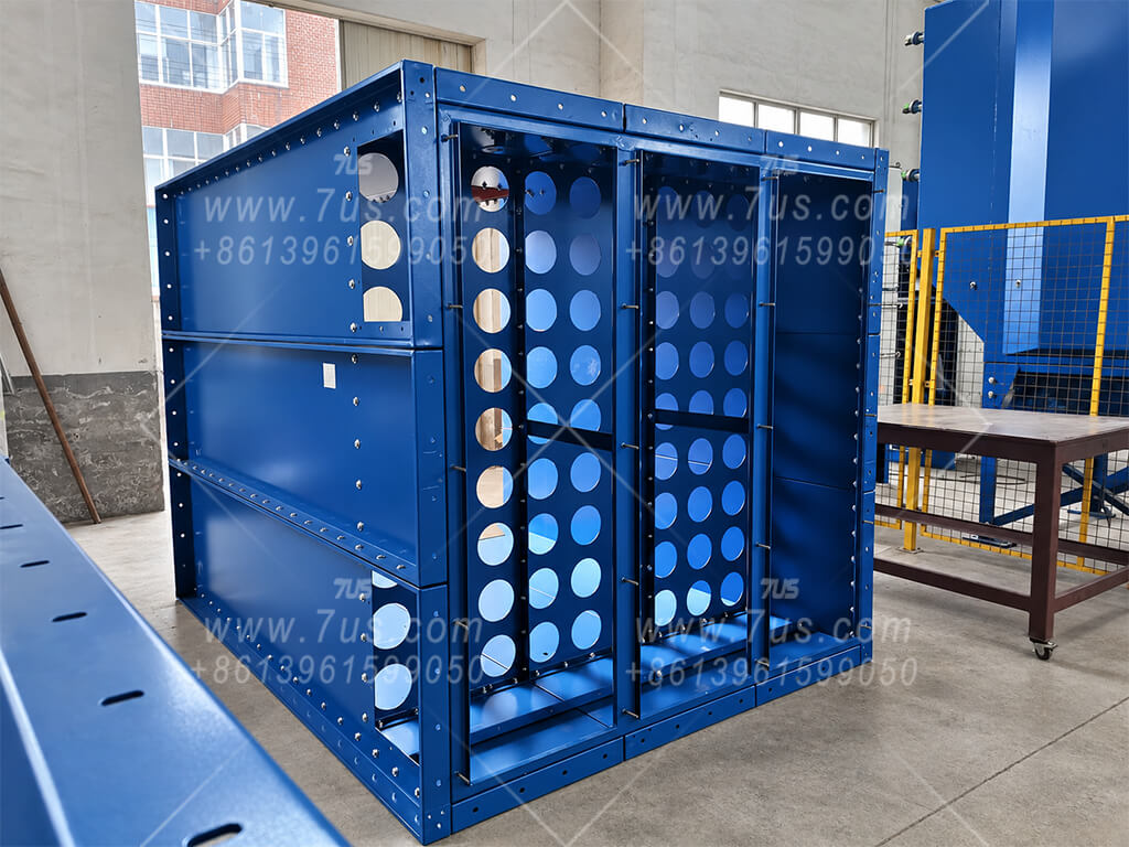 Open EHRBT round baghouse housing with circular filter mounting openings