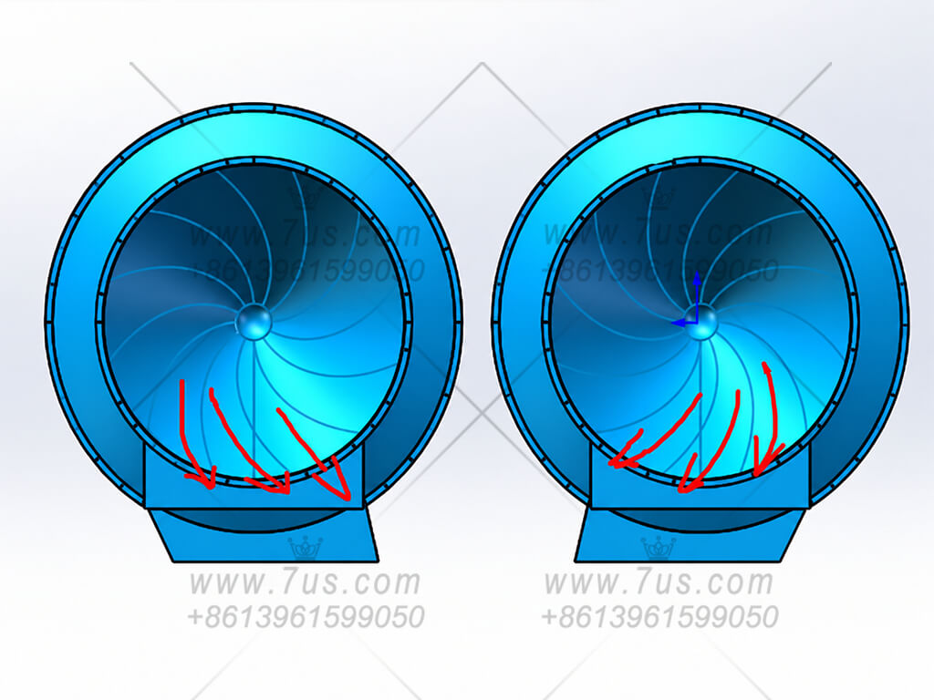 Front-view design illustration of two centrifugal spark arrestors showing internal guide vanes
