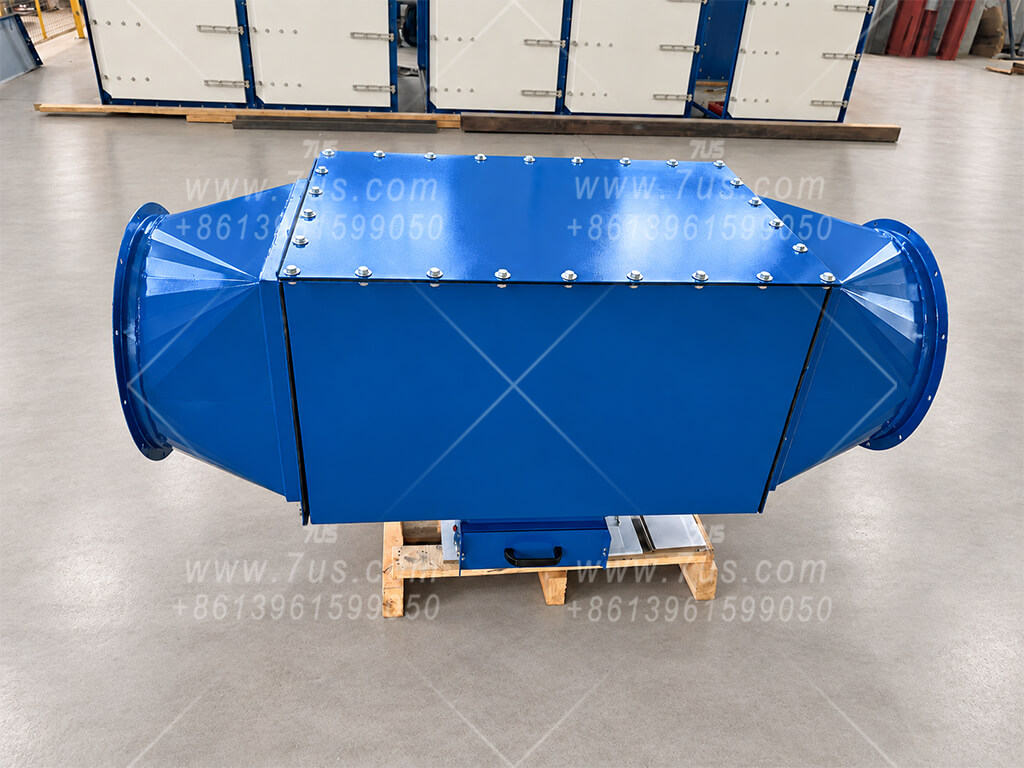 Baffle spark arrestor housing with bolted cover and lower drawer