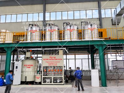 Sulfuric acid dilution installation with an acid mixing tank, valve control panel and elevated dilute acid storage tanks