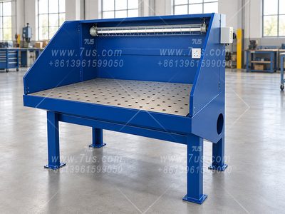 Ducted downdraft worktable with enclosure panels, lighting and a side duct connection