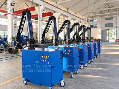 7US mobile welding fume extractors with adjustable extraction arms in the factory