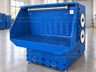 Enclosed powered downdraft table with lighting