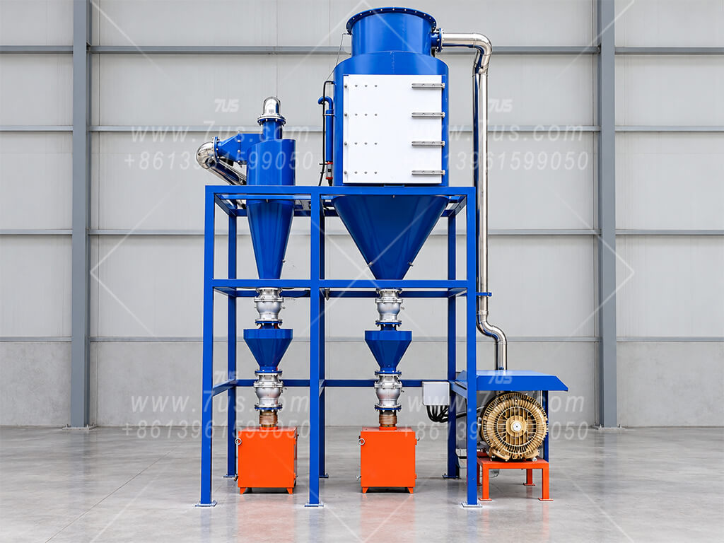 Central vacuum cleaning unit with cyclone pre-separator, front-access filter housing, dust collection bins and side channel blower