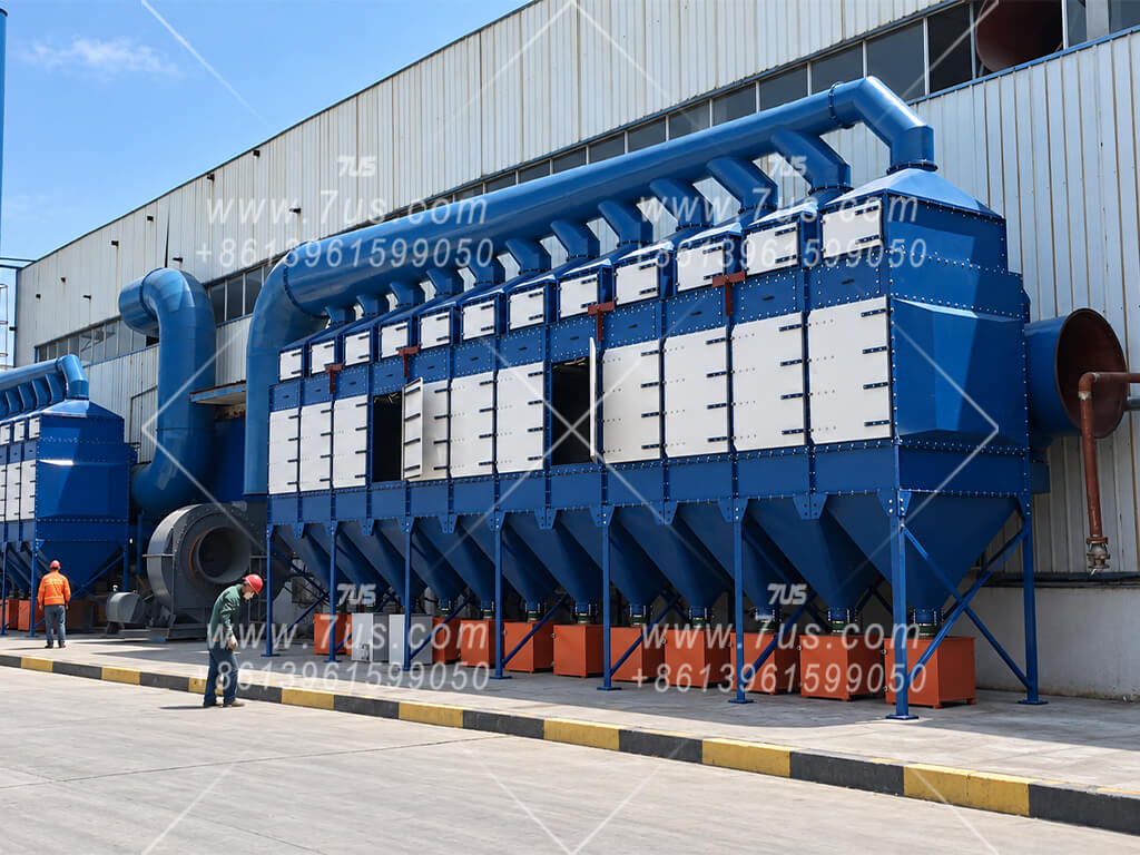 Installed 7US DHC vertical cartridge dust collector integrated with site ductwork