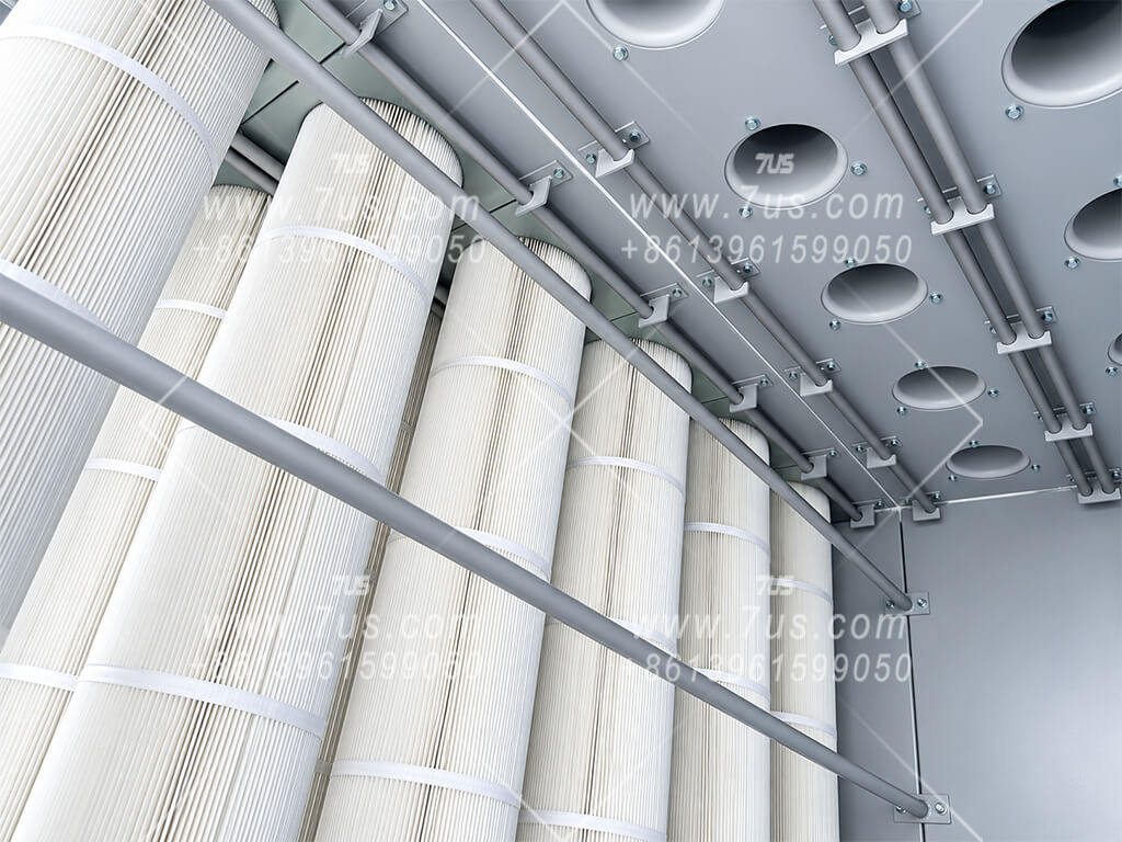 Vertical filter cartridges aligned beneath DHC tube-sheet openings