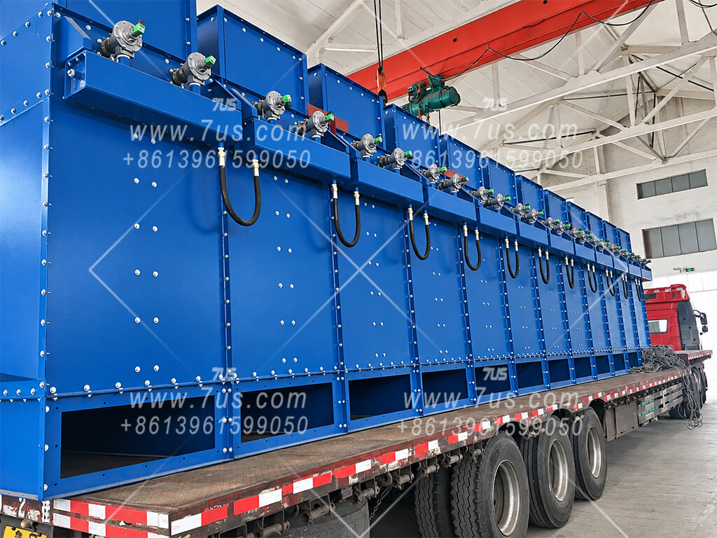 Rear view of a modular DHC vertical cartridge dust collector with lower inlet air-distribution section