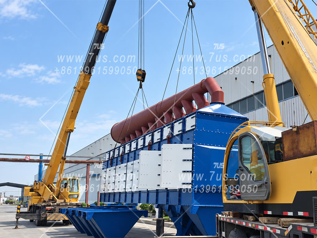 On-site lifting and positioning of a modular DHC vertical cartridge dust collector