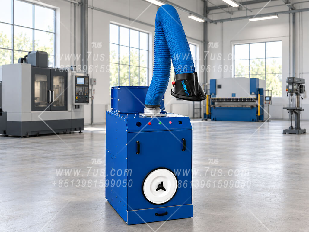 7US mobile welding fume extractor with optional secondary filtration, single-arm configuration