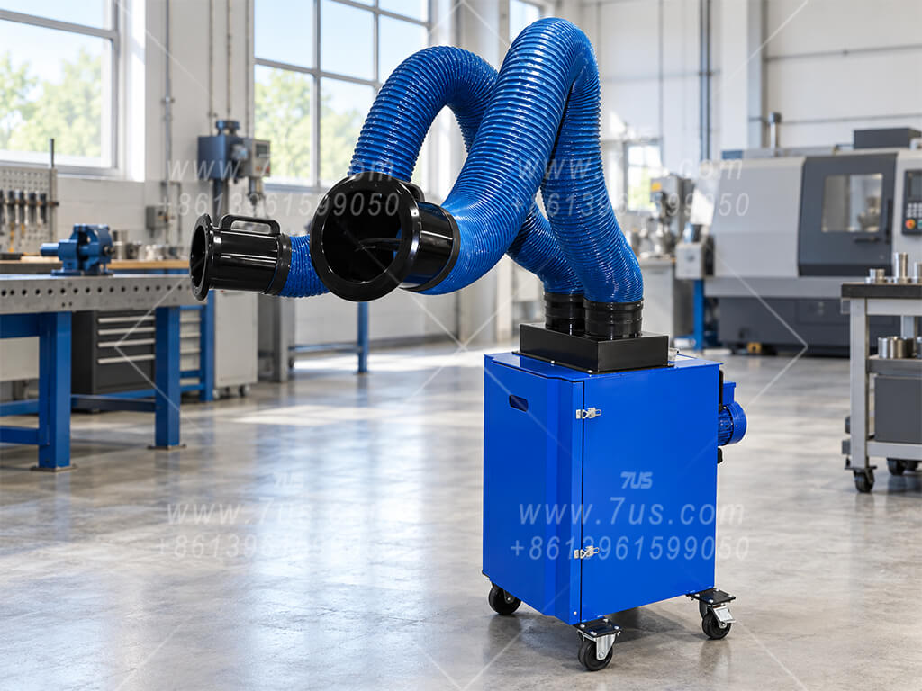 Economy mobile welding fume extractor, dual-arm configuration, external fan