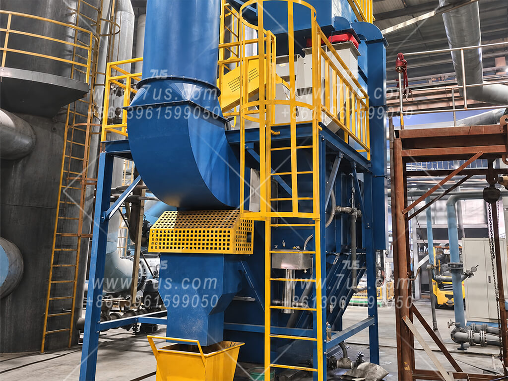 C-type wet dust collector with an inclined sludge discharge and collection trolley at an automotive foundry