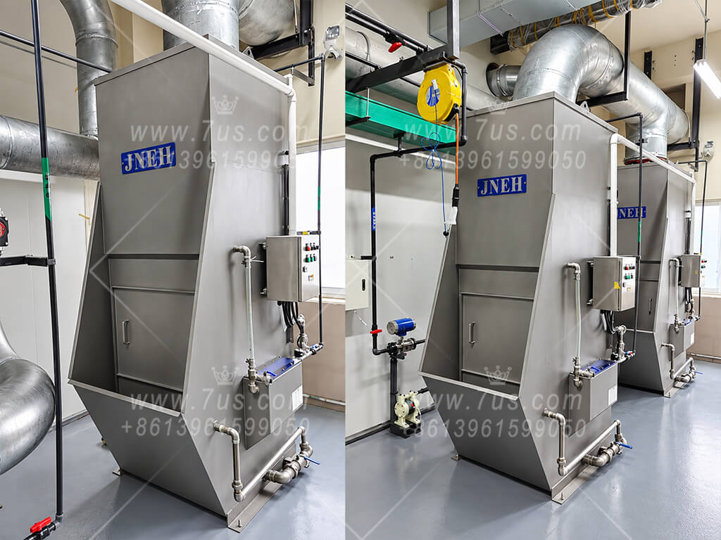 Compact wet dust collectors installed in an industrial workshop