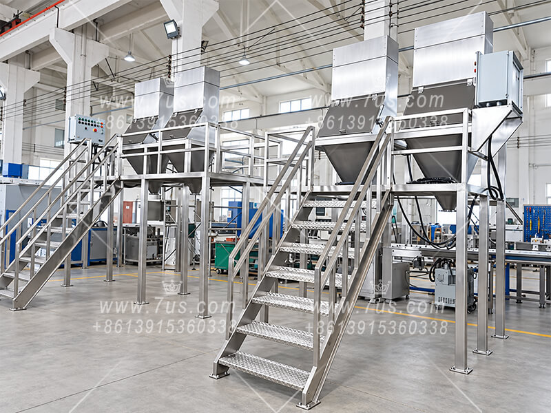 Custom integrated feeding equipment with platforms and dust collection assemblies